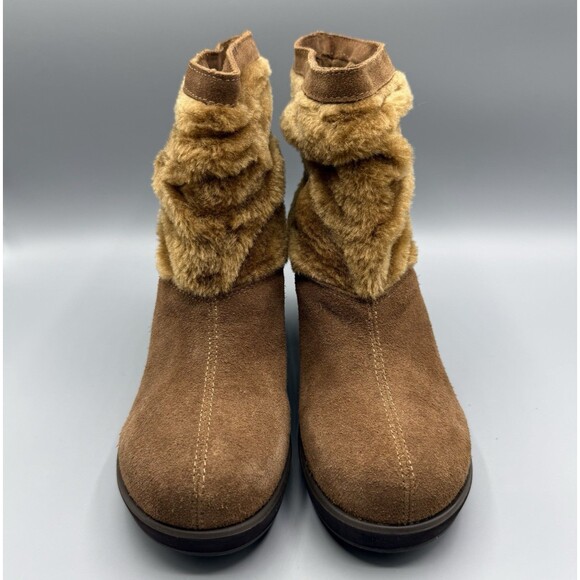 Skechers Leather Boots Womens Faux Fur Platform Ankle Bootie Brown Size 8.5 - Picture 3 of 11